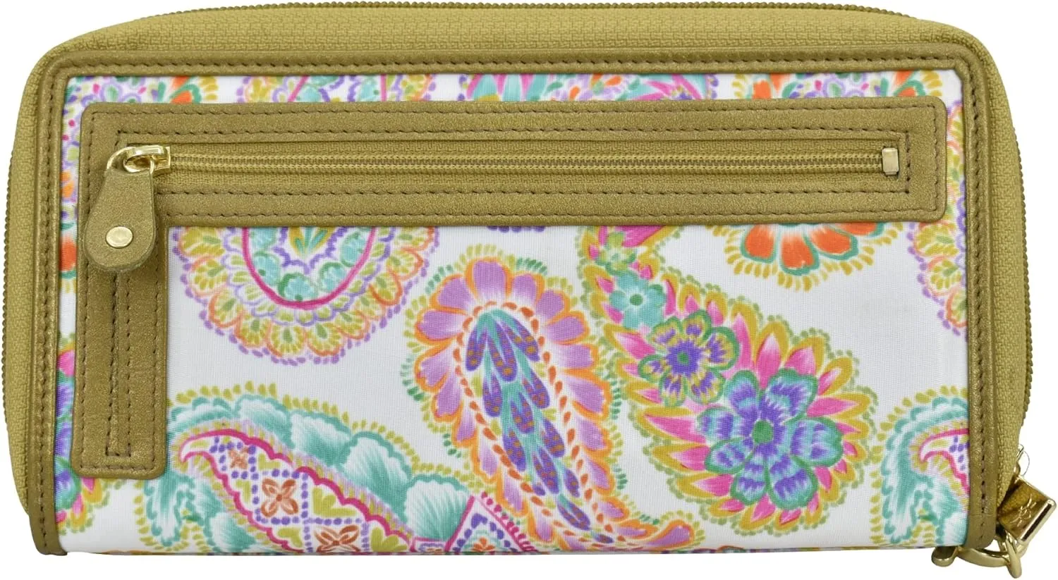 Anuschka RFID Blocking Wristlet Travel Wallet-Wanderlust Collection-Nylon Fabric with Leather Trim and Artwork Print