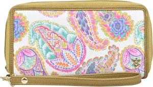 Anuschka RFID Blocking Wristlet Travel Wallet-Wanderlust Collection-Nylon Fabric with Leather Trim and Artwork Print