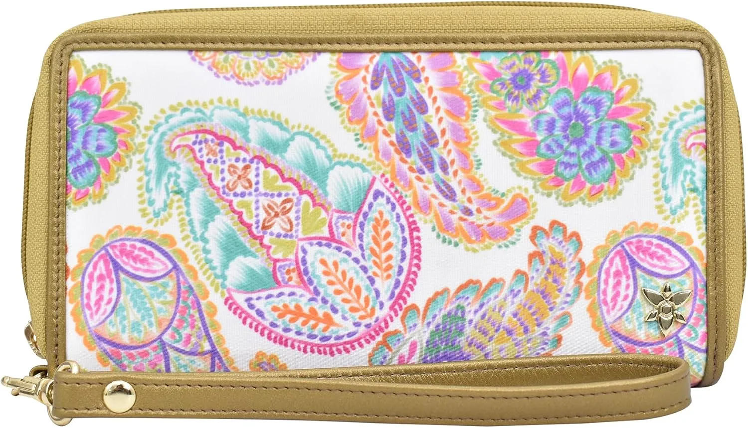 Anuschka RFID Blocking Wristlet Travel Wallet-Wanderlust Collection-Nylon Fabric with Leather Trim and Artwork Print