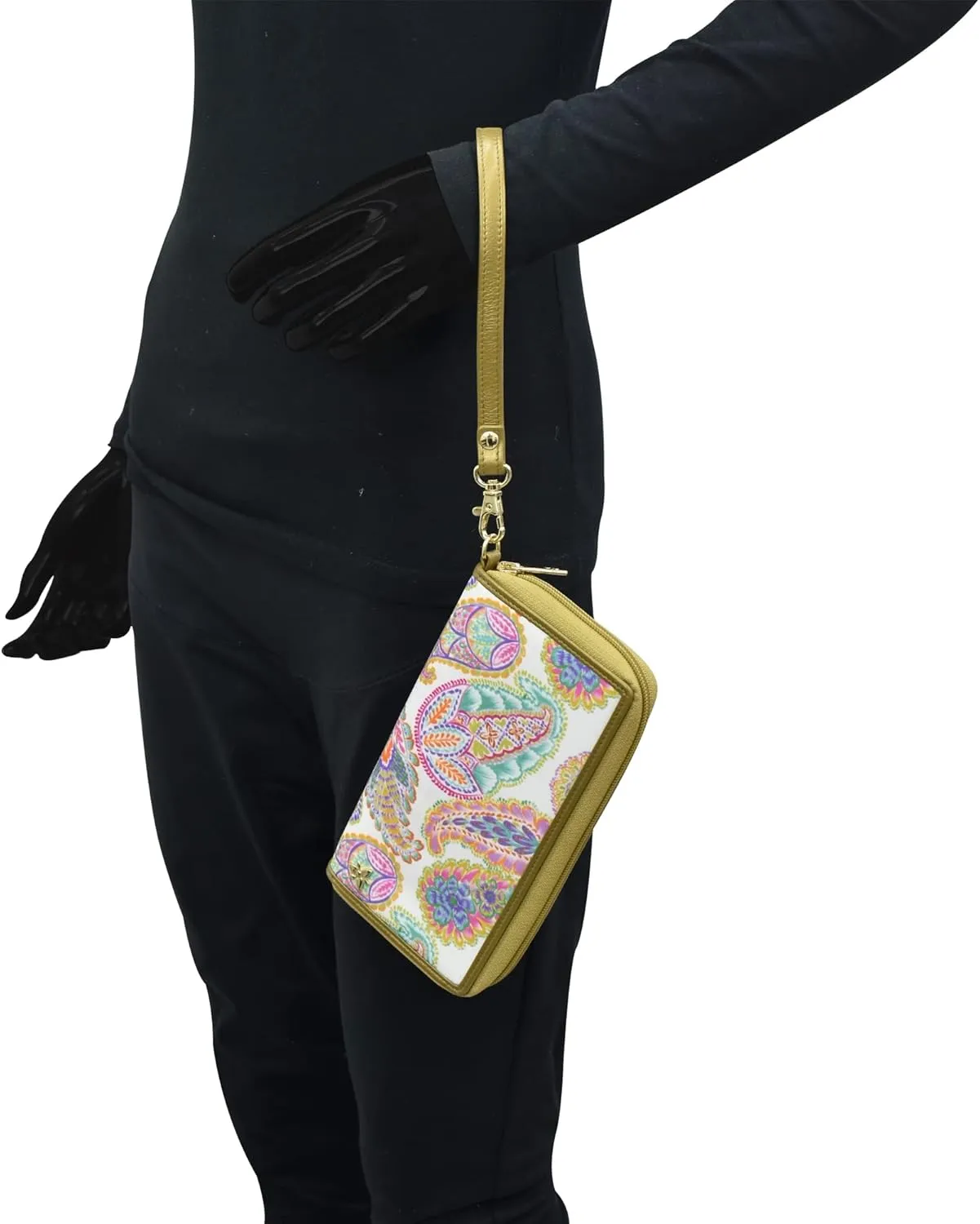 Anuschka RFID Blocking Wristlet Travel Wallet-Wanderlust Collection-Nylon Fabric with Leather Trim and Artwork Print