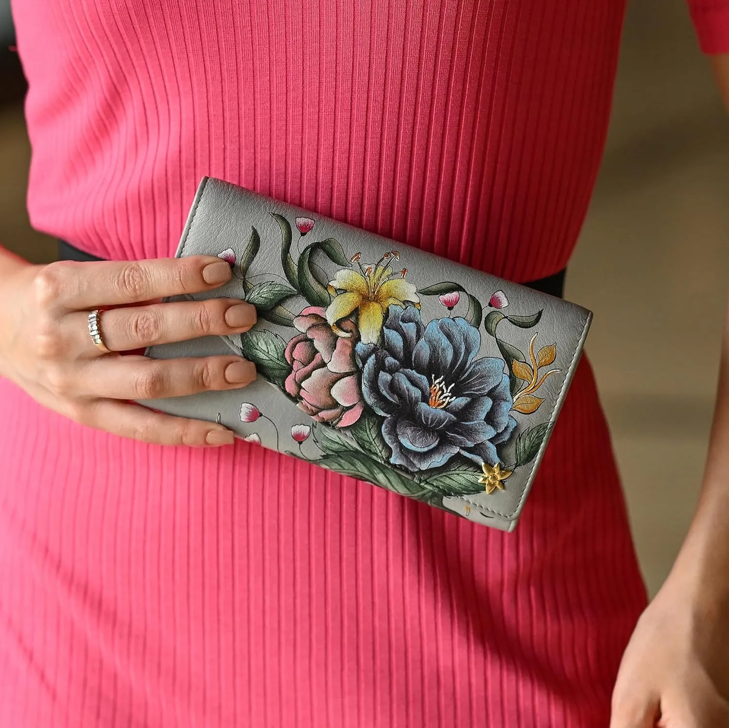 Anuschka Womens Hand-Painted Genuine Leather RFID Blocking Accordion Flap Wallet