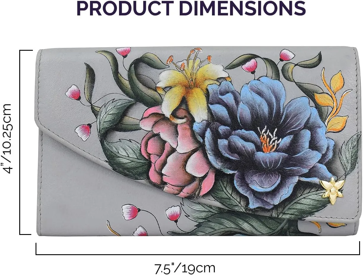 Anuschka Womens Hand-Painted Genuine Leather RFID Blocking Accordion Flap Wallet
