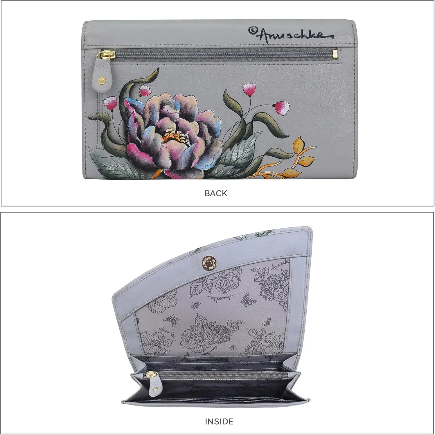 Anuschka Womens Hand-Painted Genuine Leather RFID Blocking Accordion Flap Wallet