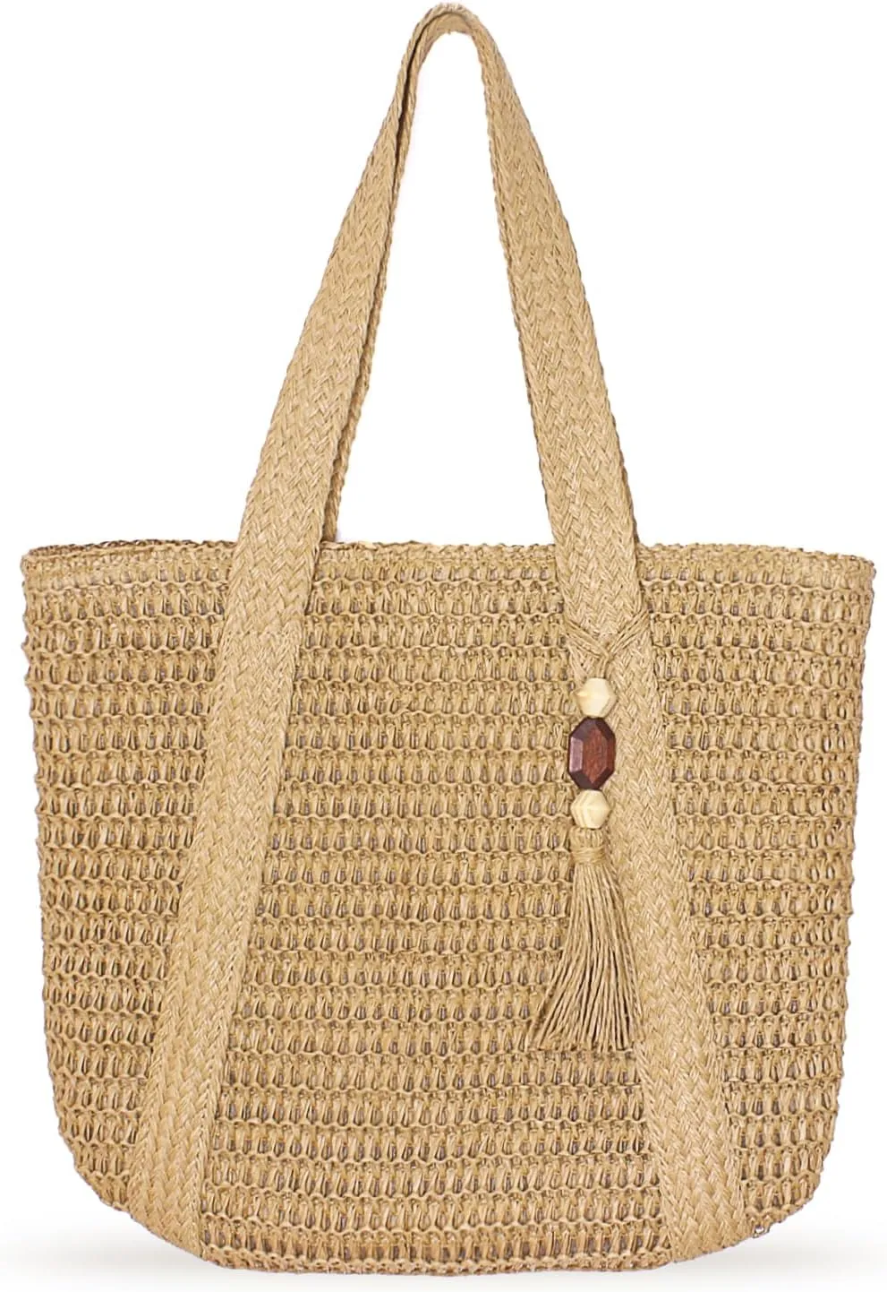 Aovtero Straw Beach Bag for Women Woven Structured Tote Bag Summer Shoulder Handbags