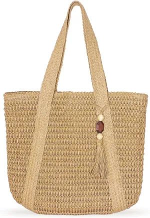 Aovtero Straw Beach Bag for Women Woven Structured Tote Bag Summer Shoulder Handbags