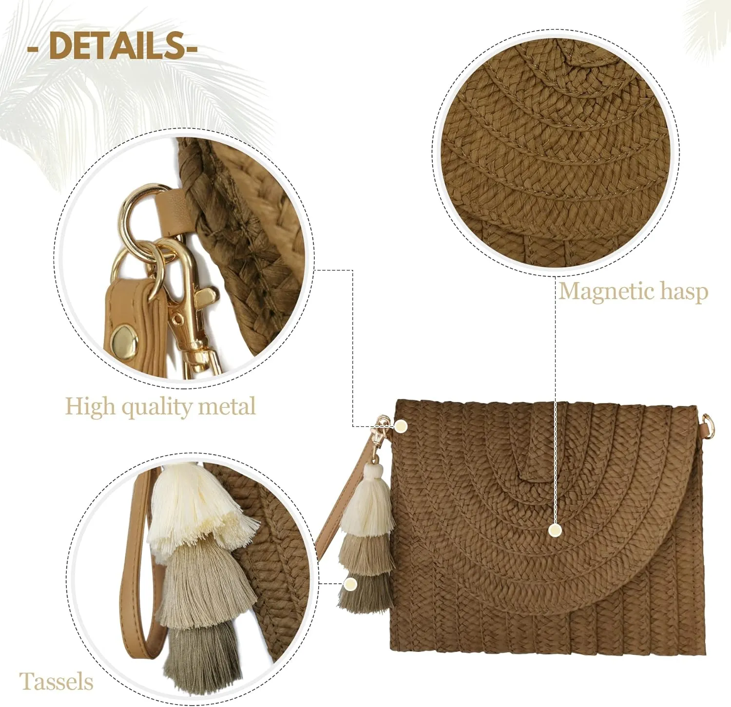 Aovtero Straw Clutch Purse Women Crossbody Bag Summer Beach Shoulder Bags Envelope Wallet Handbags