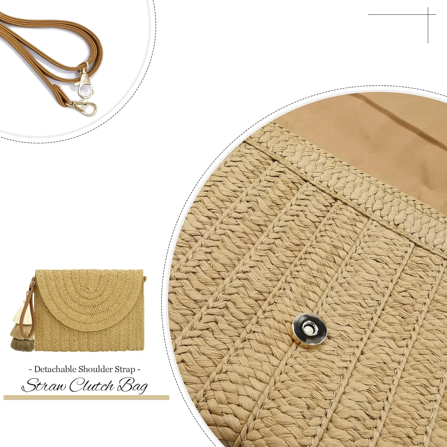 Aovtero Straw Clutch Purse Women Crossbody Bag Summer Beach Shoulder Bags Envelope Wallet Handbags