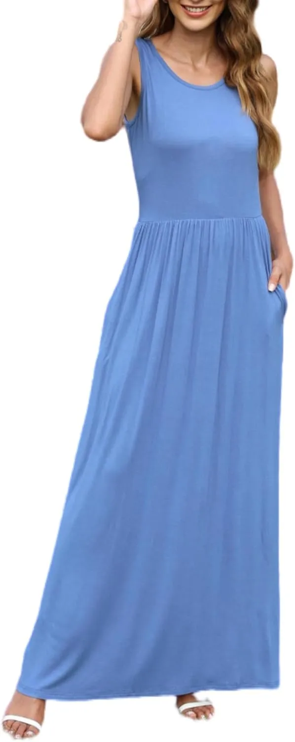 AUSELILY Women Fashion Summer Sleeveless Loose Maxi Dress Fresh and Comfortable