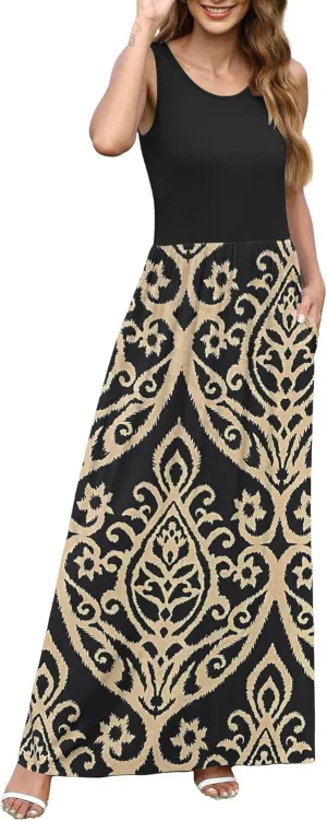 AUSELILY Women Fashion Summer Sleeveless Loose Maxi Dress Fresh and Comfortable