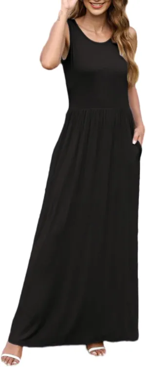 AUSELILY Women Fashion Summer Sleeveless Loose Maxi Dress Fresh and Comfortable