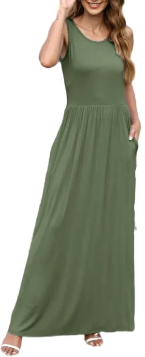 AUSELILY Women Fashion Summer Sleeveless Loose Maxi Dress Fresh and Comfortable