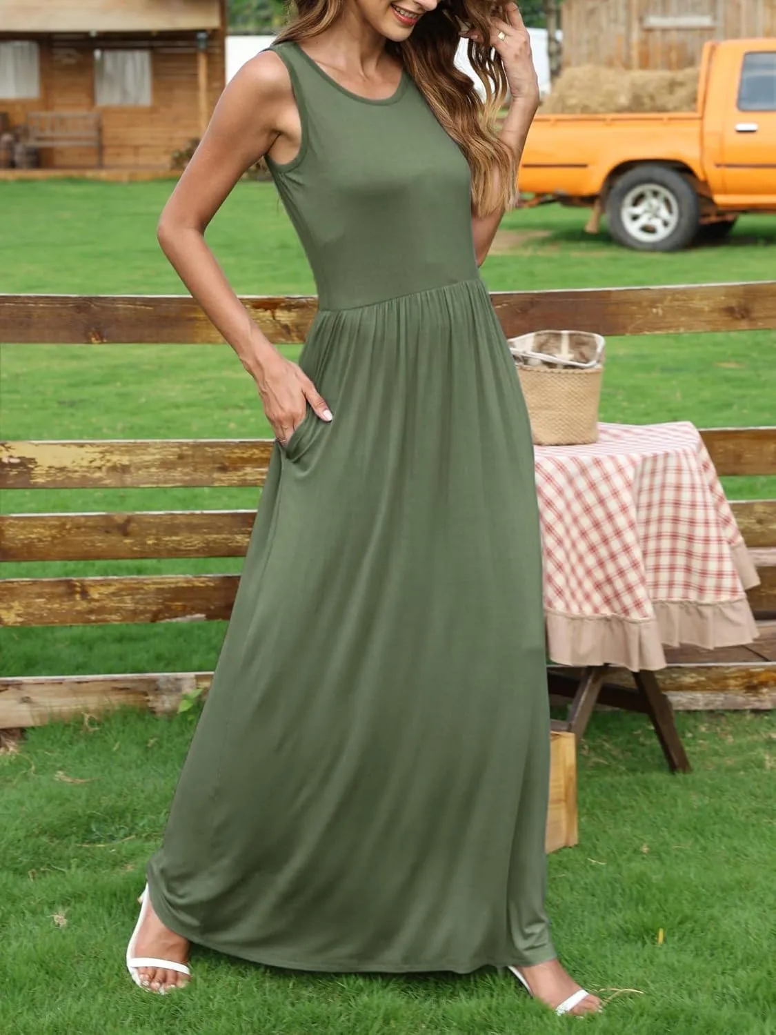 AUSELILY Women Fashion Summer Sleeveless Loose Maxi Dress Fresh and Comfortable