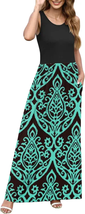 AUSELILY Women Fashion Summer Sleeveless Loose Maxi Dress Fresh and Comfortable