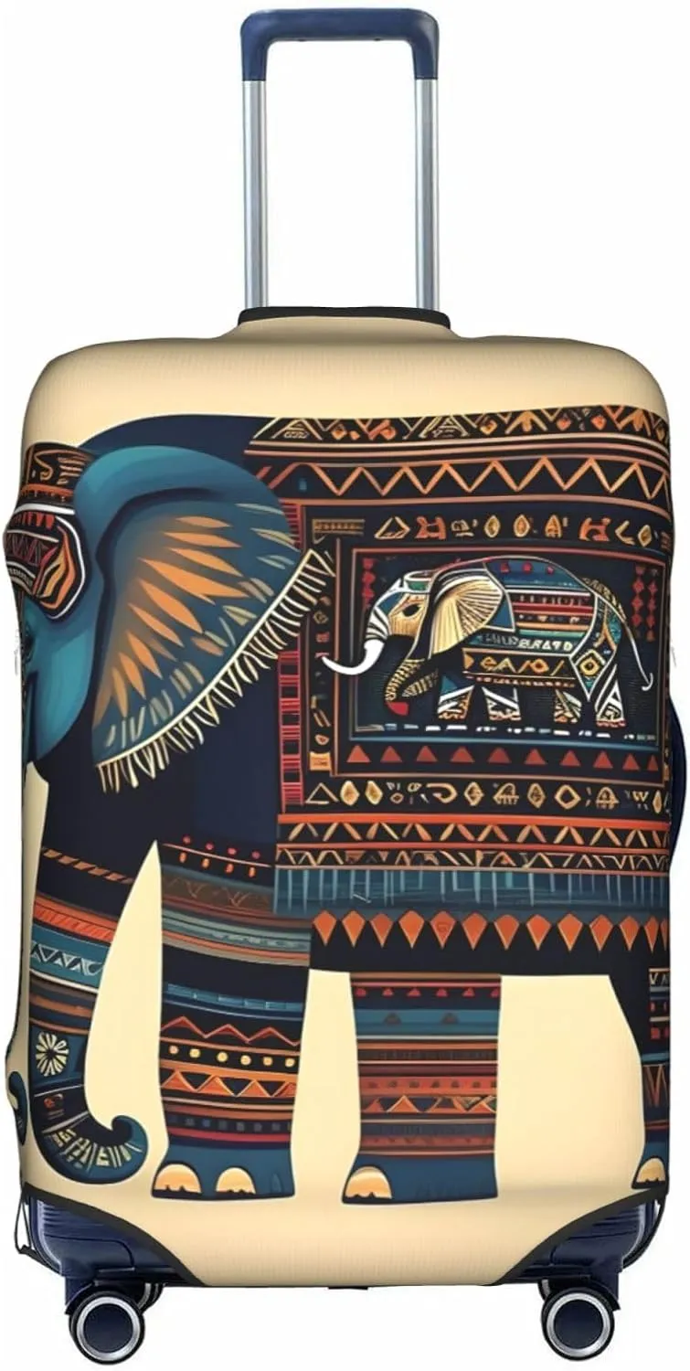aztec elephant Print Practical Elastic Washable Travel Luggage Cover with Concealed Zipper for Suitcases