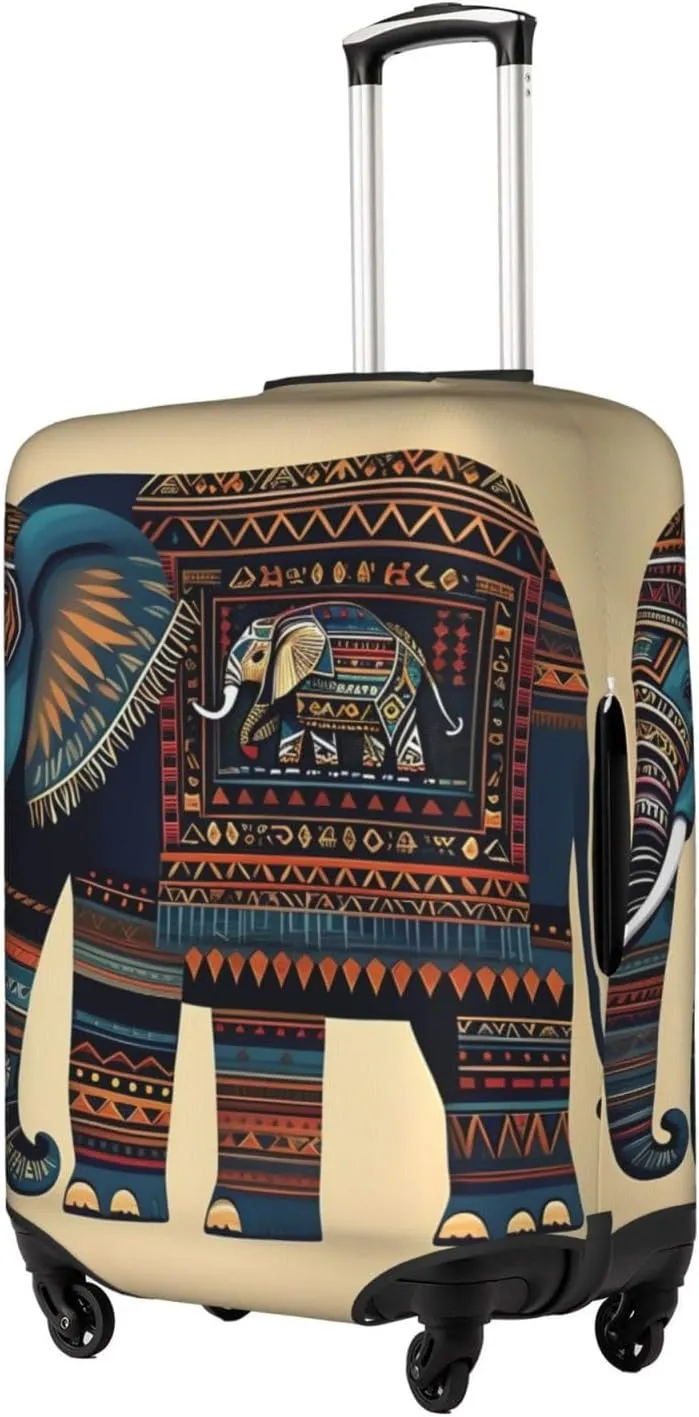 aztec elephant Print Practical Elastic Washable Travel Luggage Cover with Concealed Zipper for Suitcases