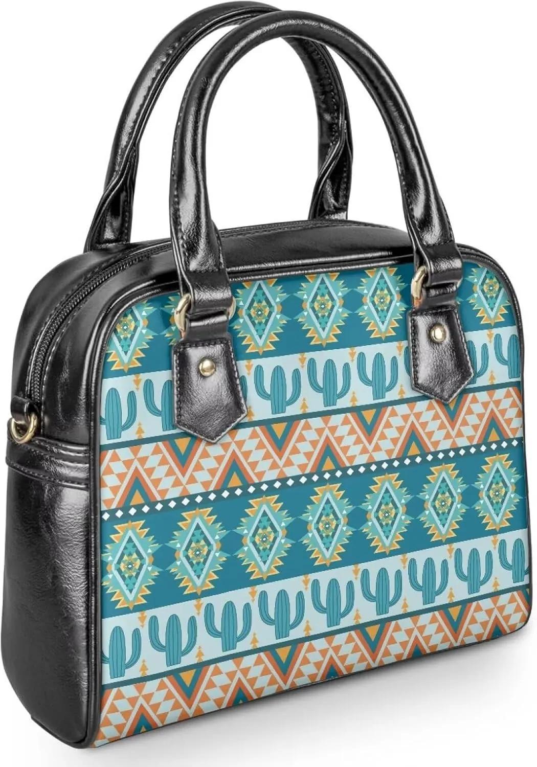 Aztec Print Pattern Western Ethnic Women Tote Bag Handbags PU Leather Fashion Shoulder Bags Saddle Bag