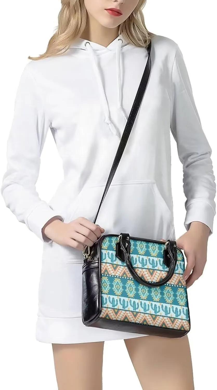 Aztec Print Pattern Western Ethnic Women Tote Bag Handbags PU Leather Fashion Shoulder Bags Saddle Bag
