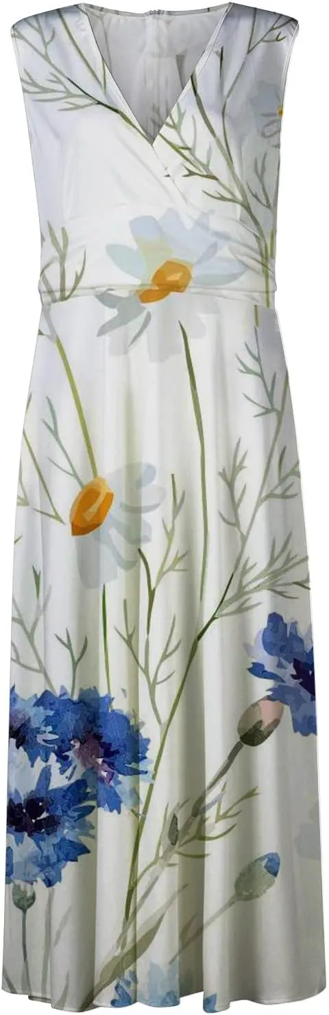 Beach Dresses for Women Deep V Neck Sleeveless Elegant Long Dress Casual Floral Swing Dresses Maxi Cute Sexy Dress