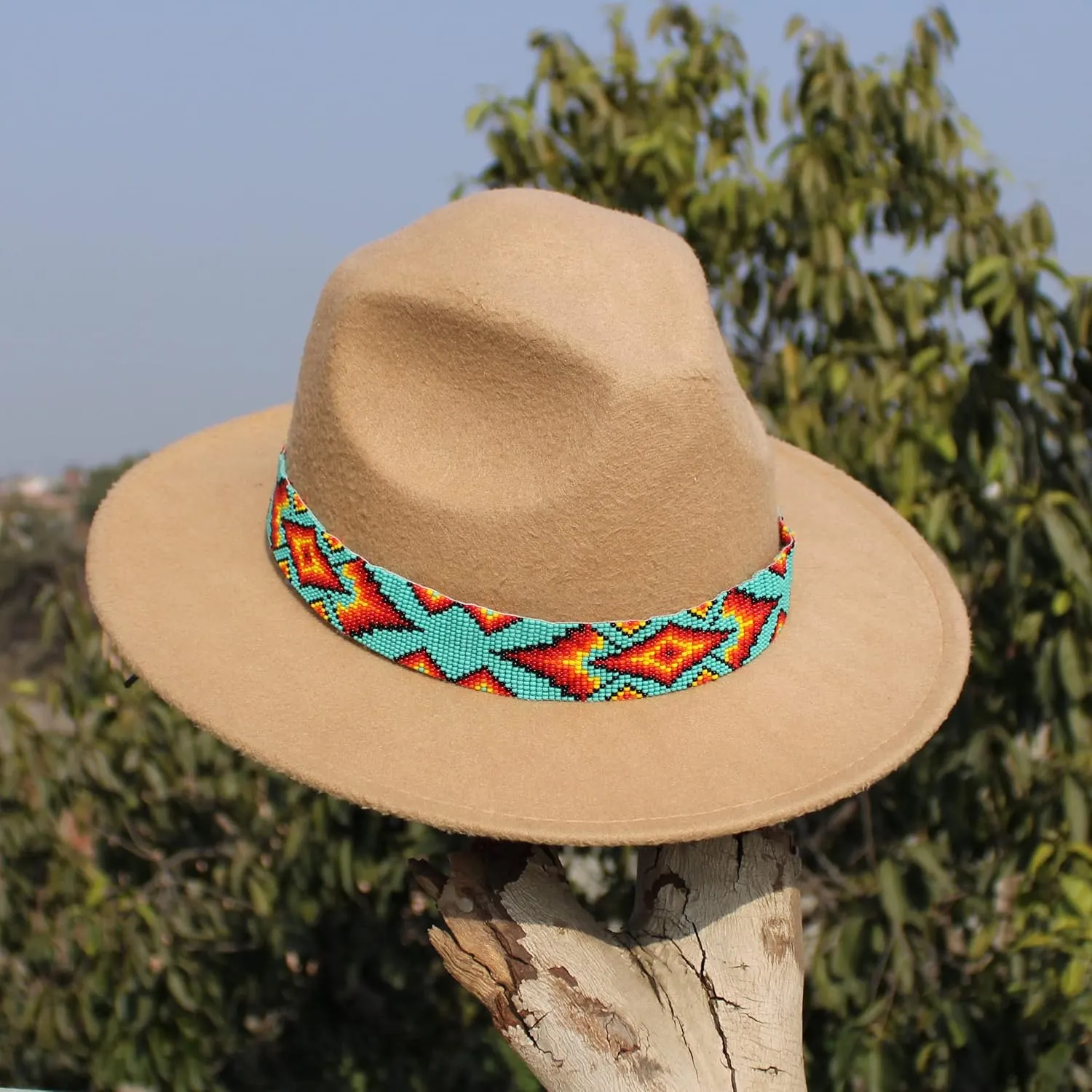 Beaded Hatband With Cuff Bracelet Native American Style Southwestern Cow Rode Handmade Head/Hat Band Collection