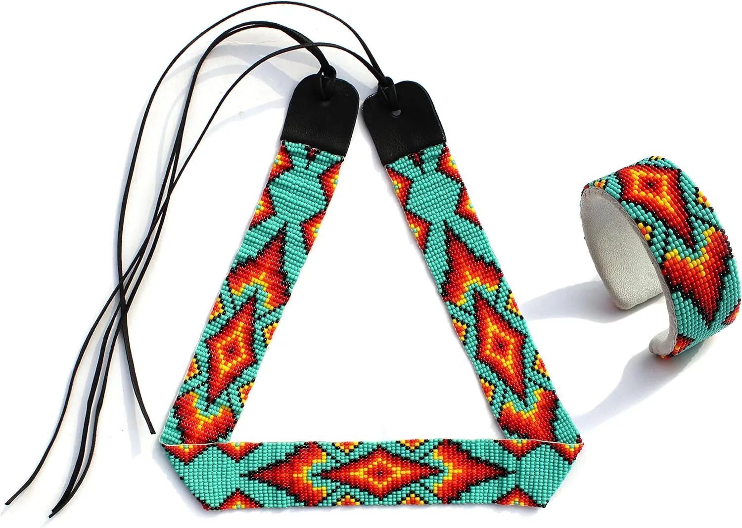Beaded Hatband With Cuff Bracelet Native American Style Southwestern Cow Rode Handmade Head/Hat Band Collection