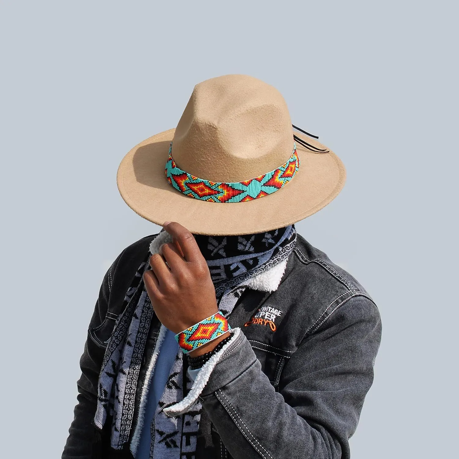 Beaded Hatband With Cuff Bracelet Native American Style Southwestern Cow Rode Handmade Head/Hat Band Collection