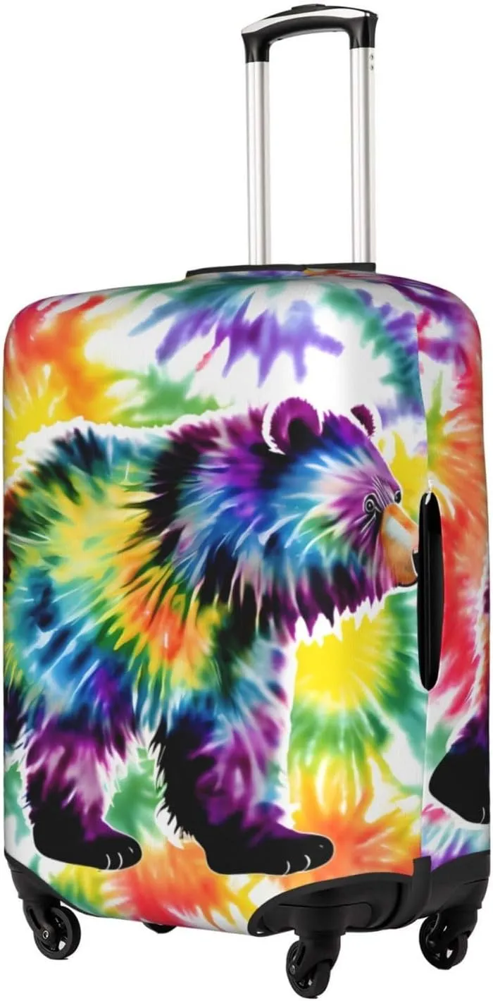 Bear Dancing Tie Dye Print Practical Elastic Washable Travel Luggage Cover with Concealed Zipper for Suitcases