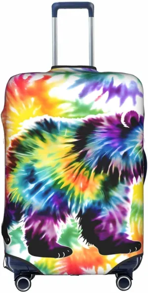 Bear Dancing Tie Dye Print Practical Elastic Washable Travel Luggage Cover with Concealed Zipper for Suitcases