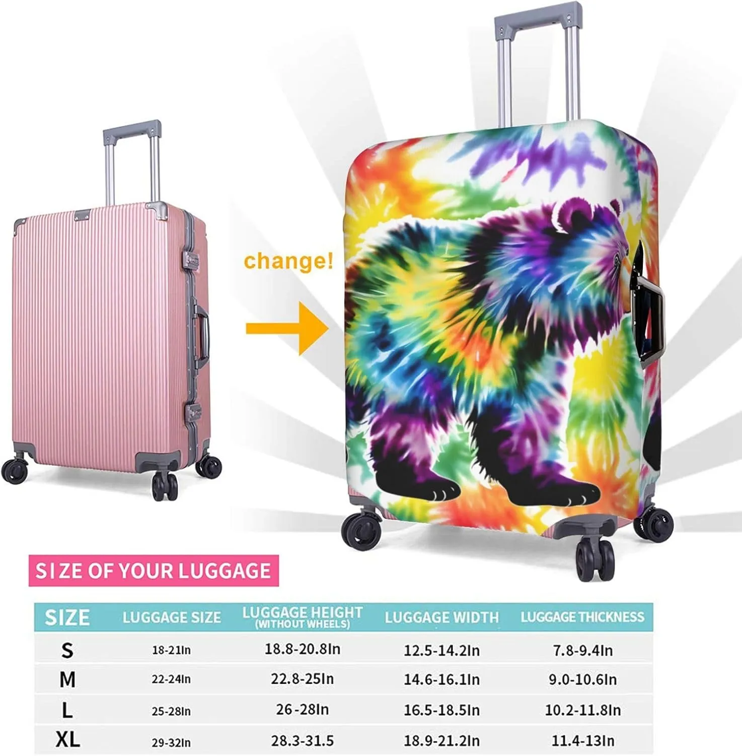 Bear Dancing Tie Dye Print Practical Elastic Washable Travel Luggage Cover with Concealed Zipper for Suitcases