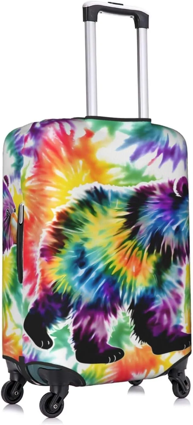 Bear Dancing Tie Dye Print Practical Elastic Washable Travel Luggage Cover with Concealed Zipper for Suitcases