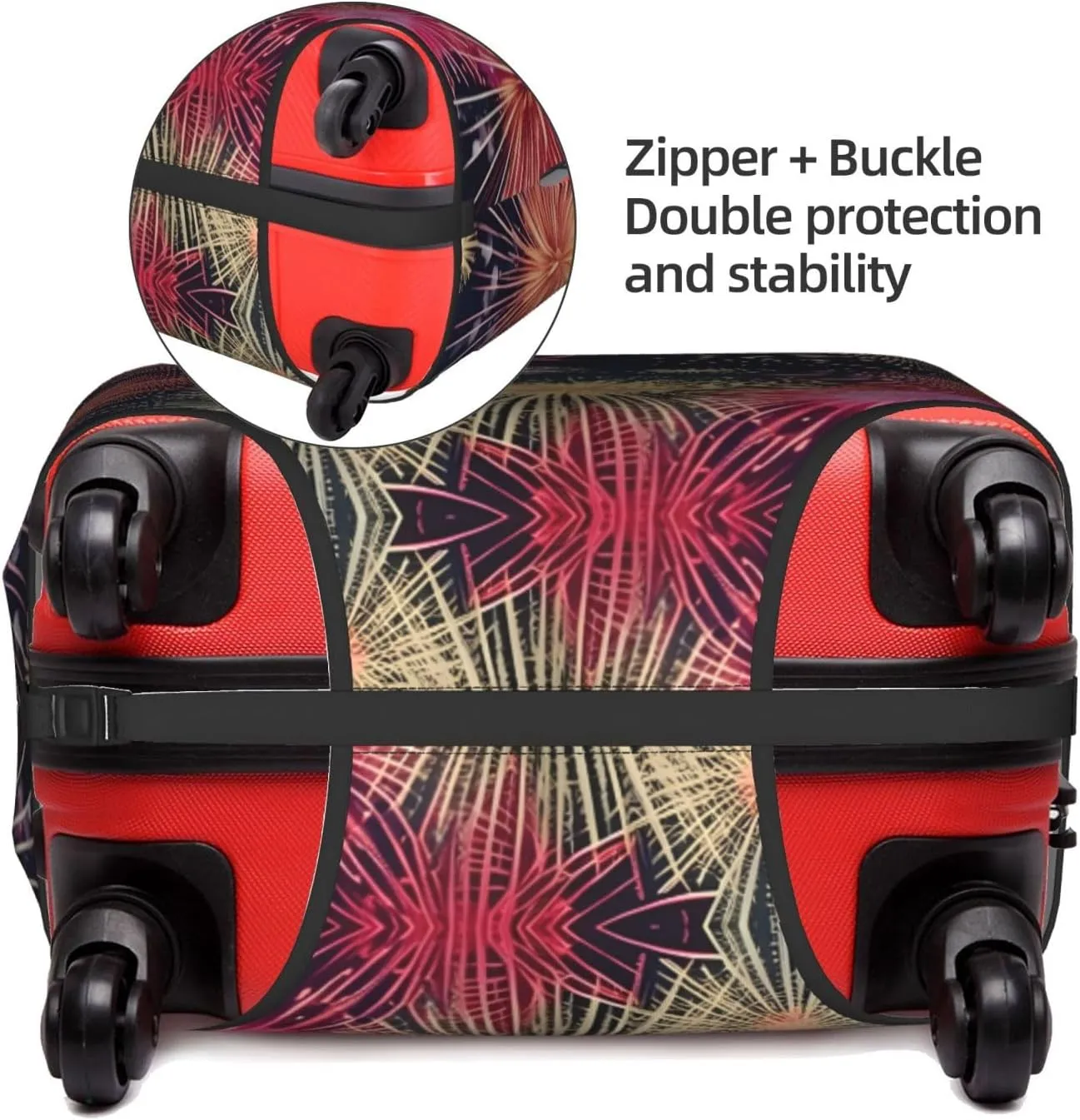 Beautiful Firework Print Practical Elastic Washable Travel Luggage Cover with Concealed Zipper for Suitcases