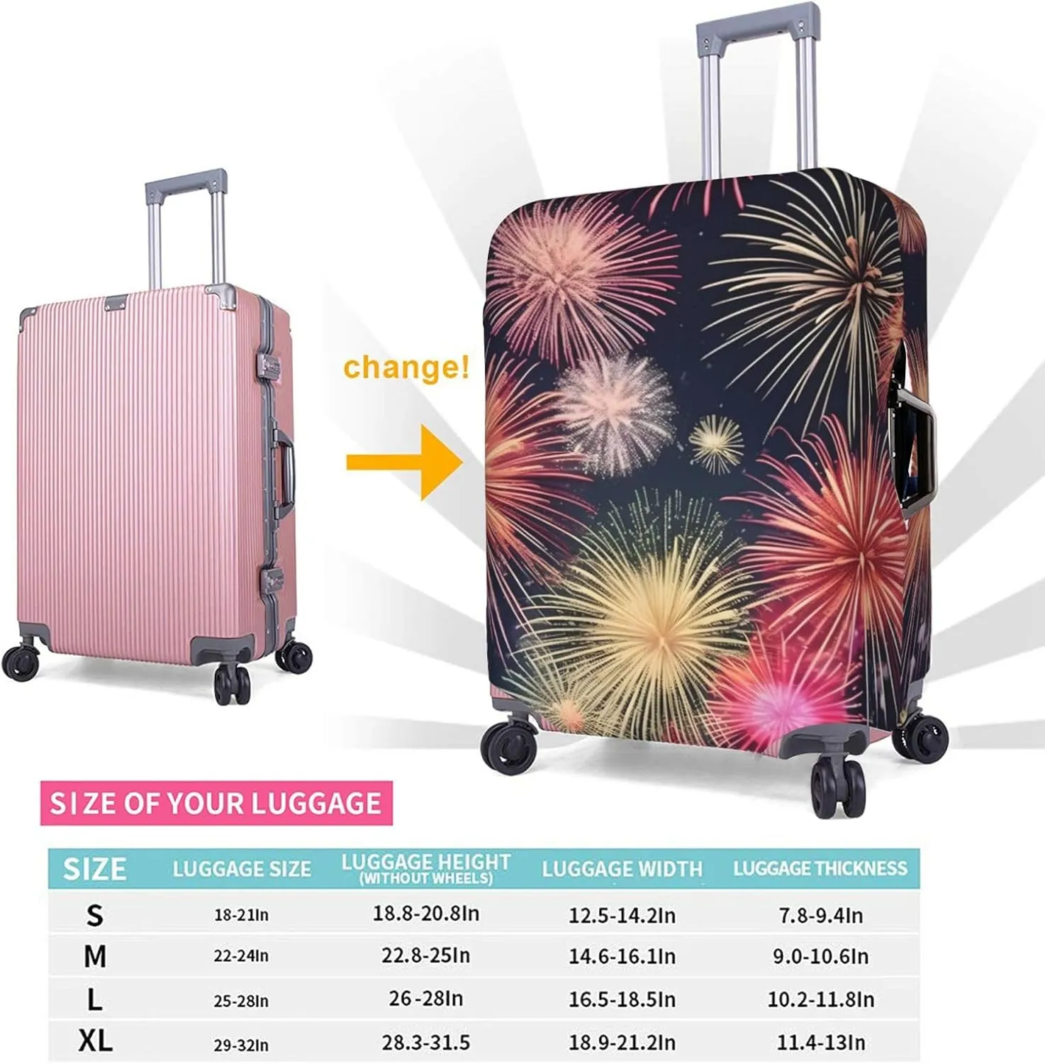 Beautiful Firework Print Practical Elastic Washable Travel Luggage Cover with Concealed Zipper for Suitcases