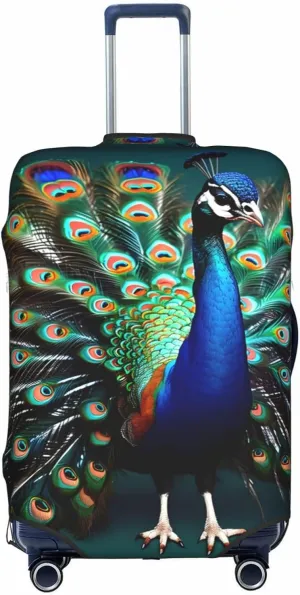 Beautiful peacock Print Practical Elastic Washable Travel Luggage Cover with Concealed Zipper for Suitcases