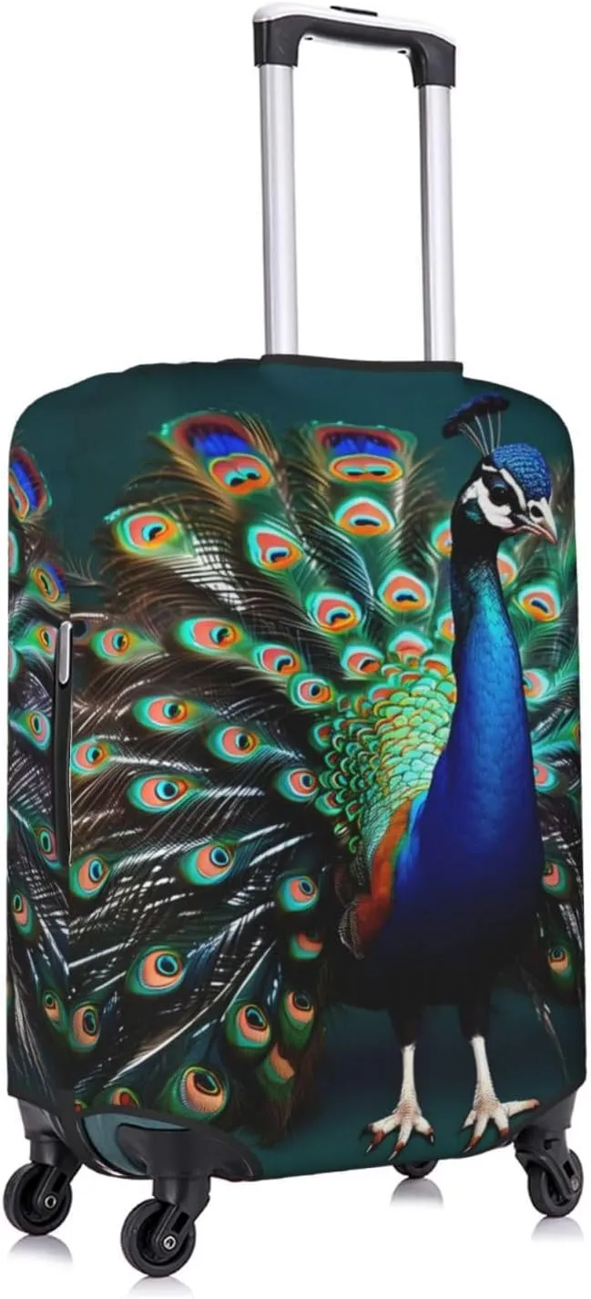 Beautiful peacock Print Practical Elastic Washable Travel Luggage Cover with Concealed Zipper for Suitcases