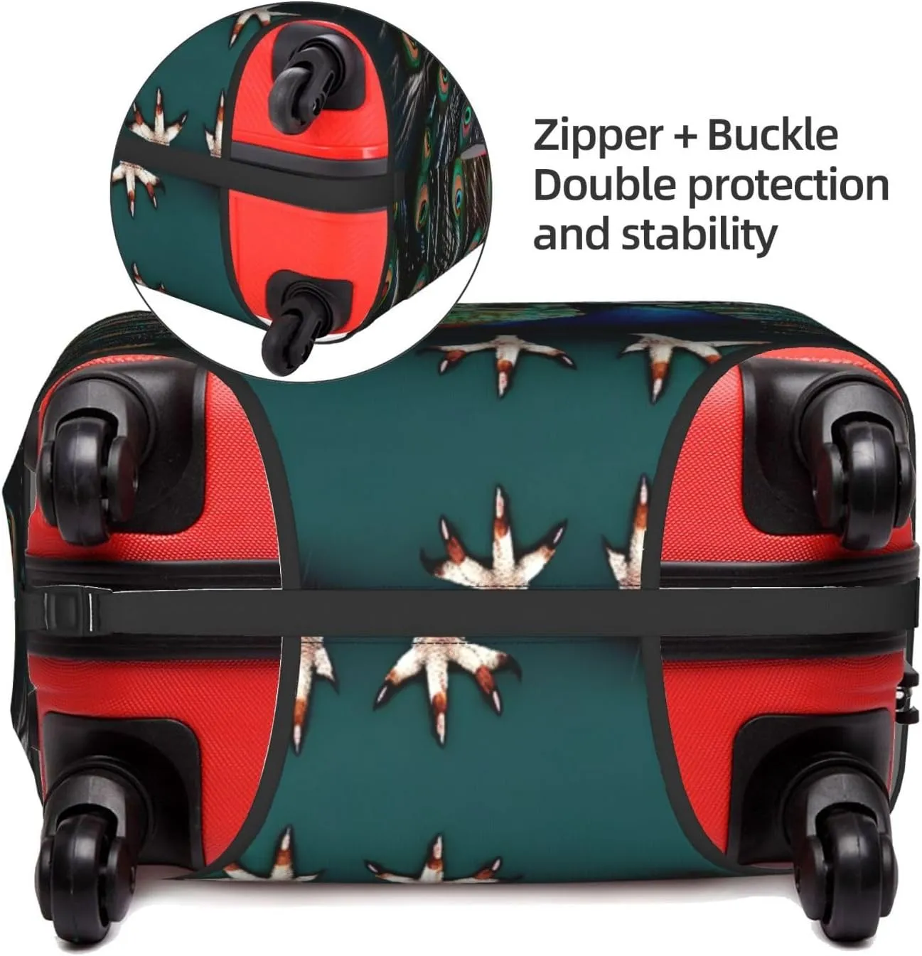 Beautiful peacock Print Practical Elastic Washable Travel Luggage Cover with Concealed Zipper for Suitcases