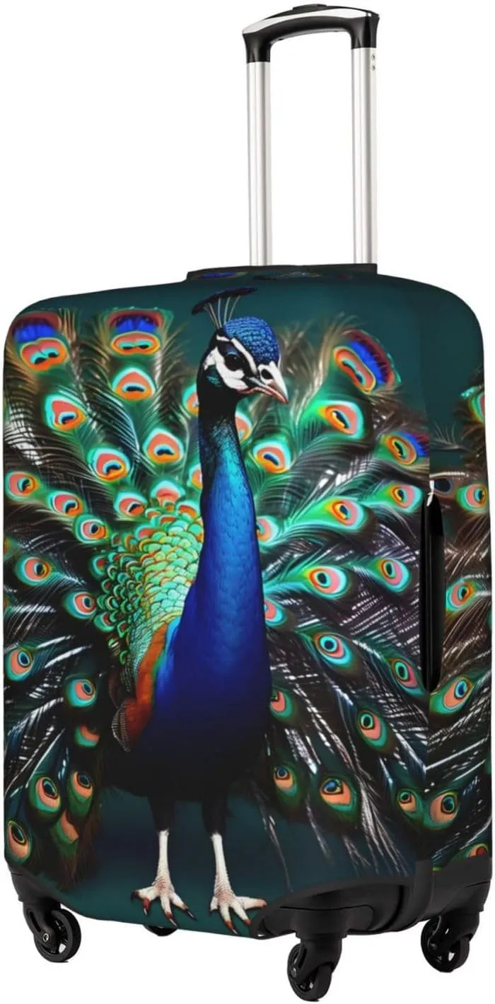 Beautiful peacock Print Practical Elastic Washable Travel Luggage Cover with Concealed Zipper for Suitcases