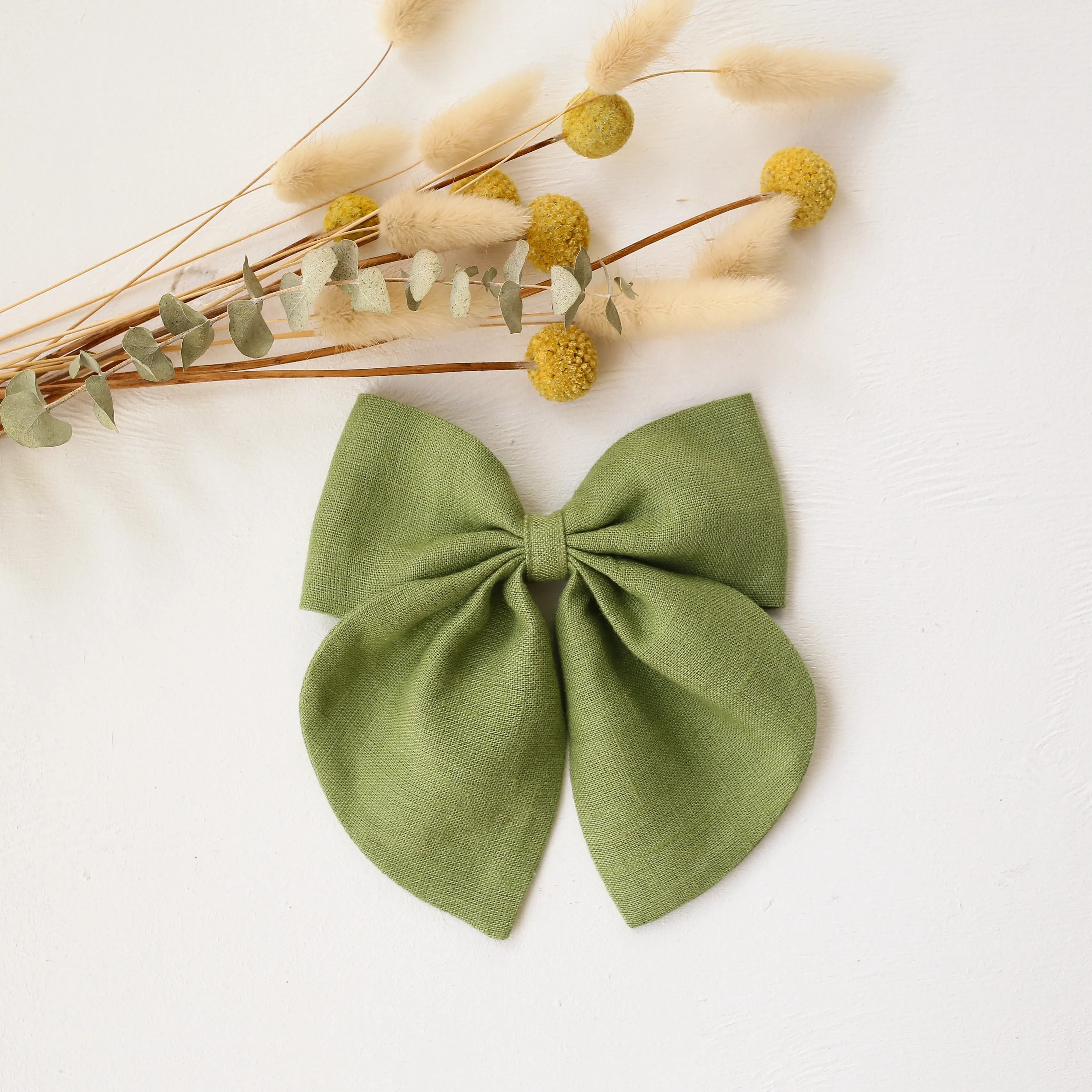 Bella Hair Bow in Meadow Green Linen