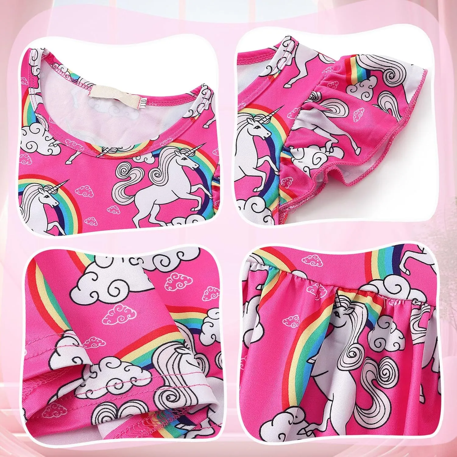 Benylion Girls Dresses Rainbow Unicorn Short Flutter Sleeve Skater Dress Mermaid Dress Kids Playwear for Girls 3-12 Years
