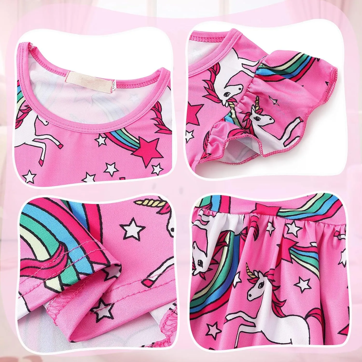 Benylion Girls Dresses Rainbow Unicorn Short Flutter Sleeve Skater Dress Mermaid Dress Kids Playwear for Girls 3-12 Years