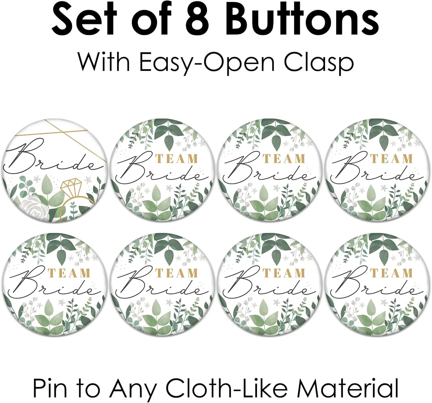 Big Dot of Happiness Bridal Shower and Bachelorette Party Badge - Pinback Buttons - Set of 8