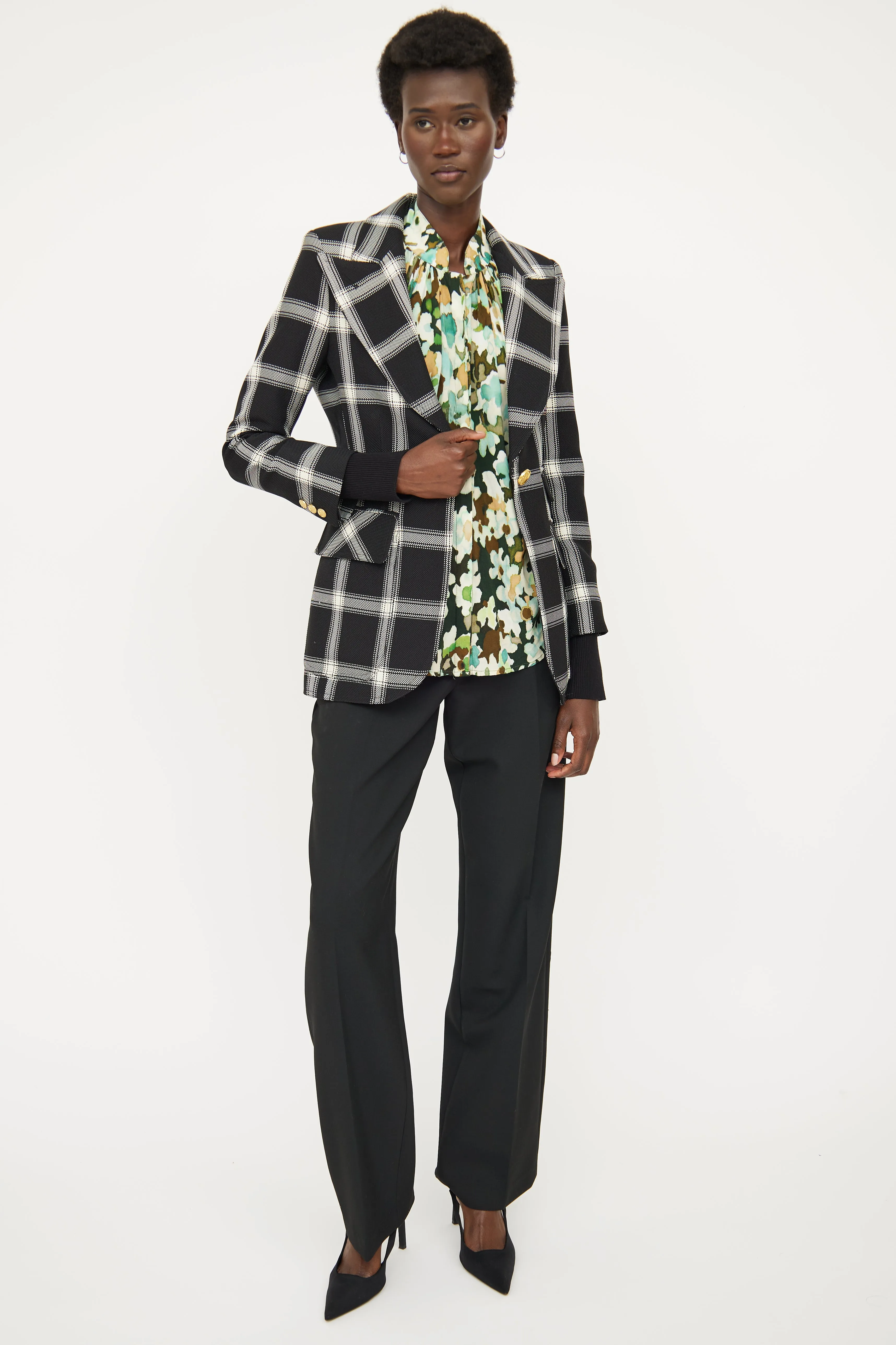 Black & Cream Peak Lapel Blazer