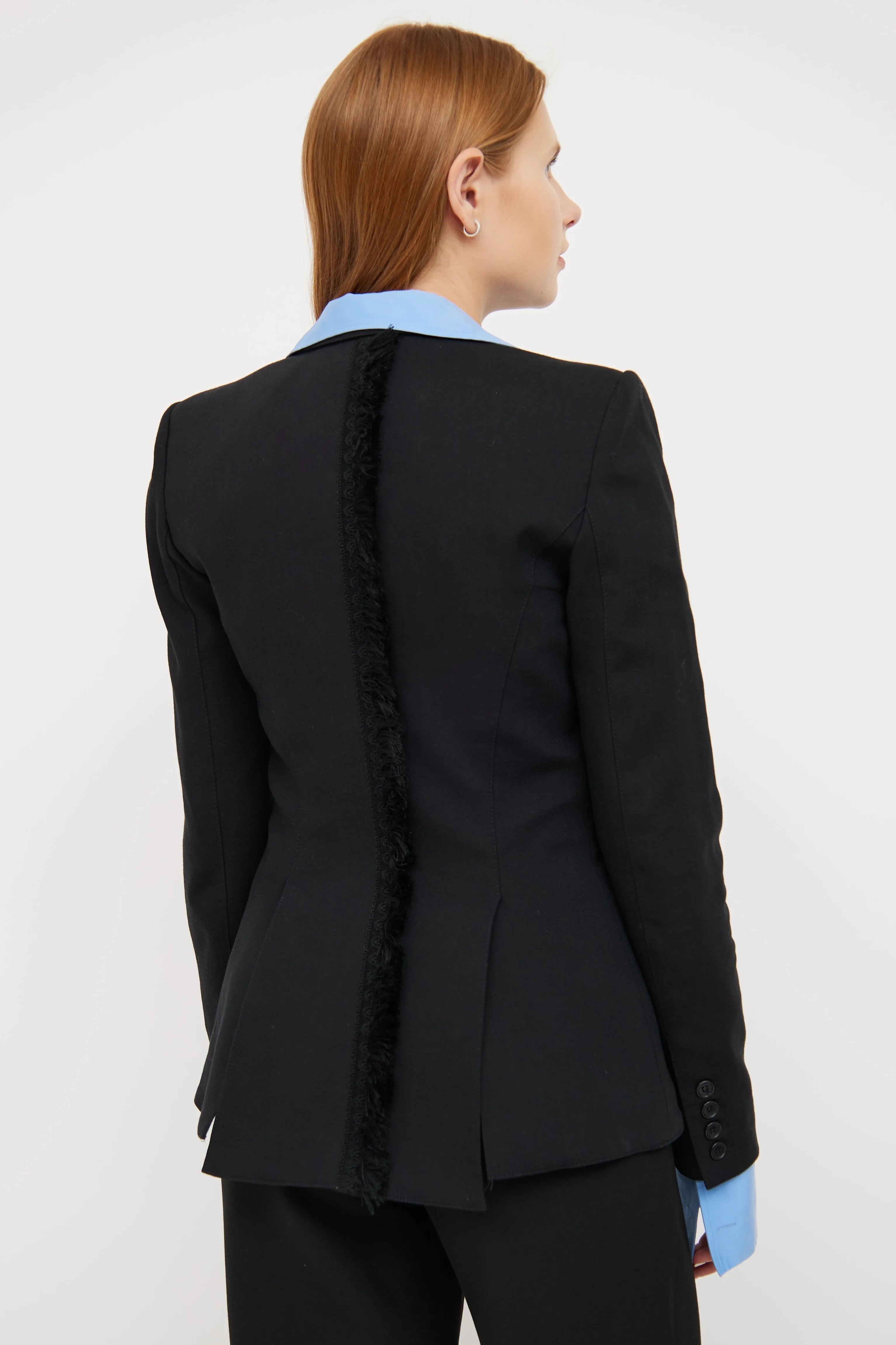 Black Peak Lapel Fringe Detail Blazer