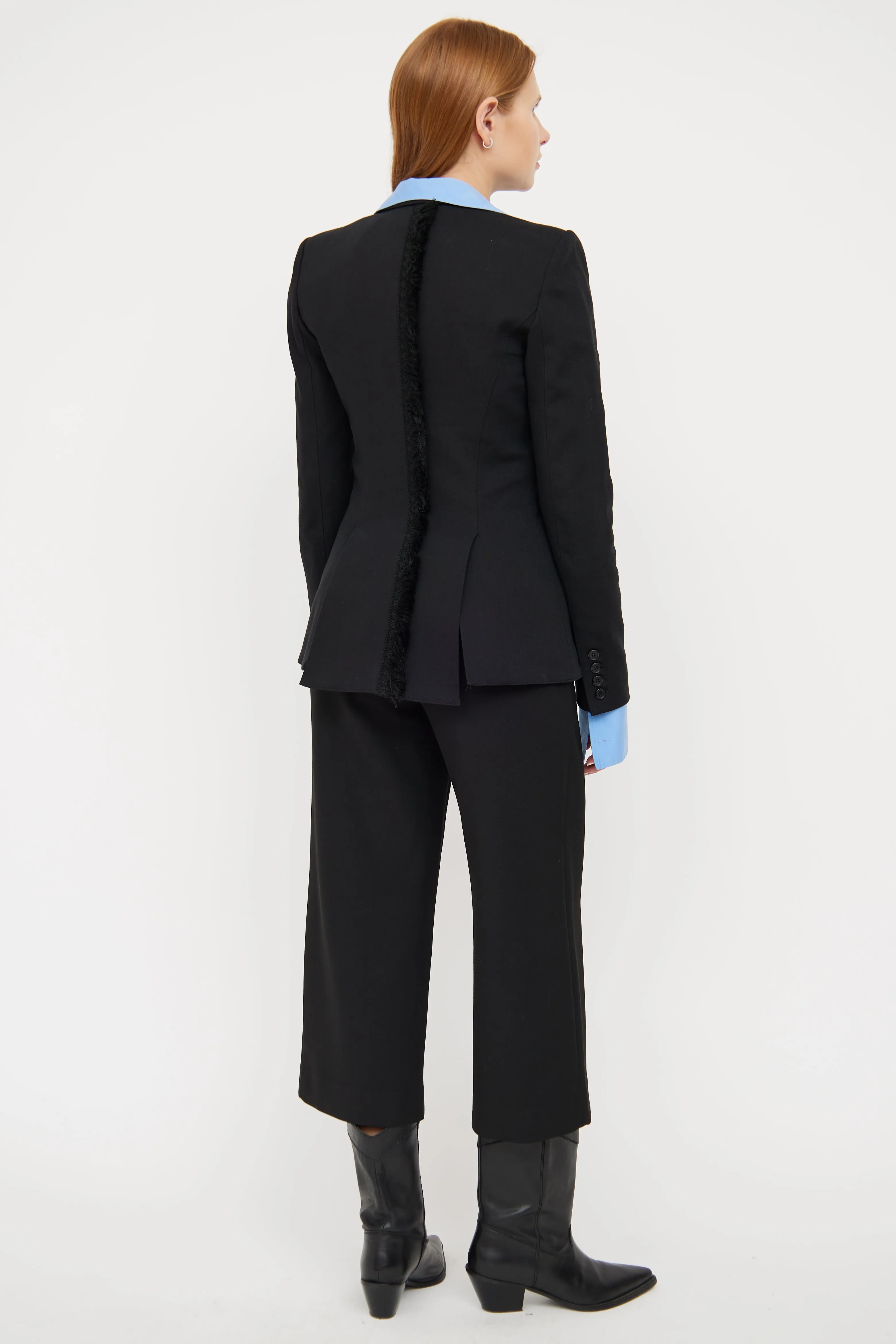 Black Peak Lapel Fringe Detail Blazer