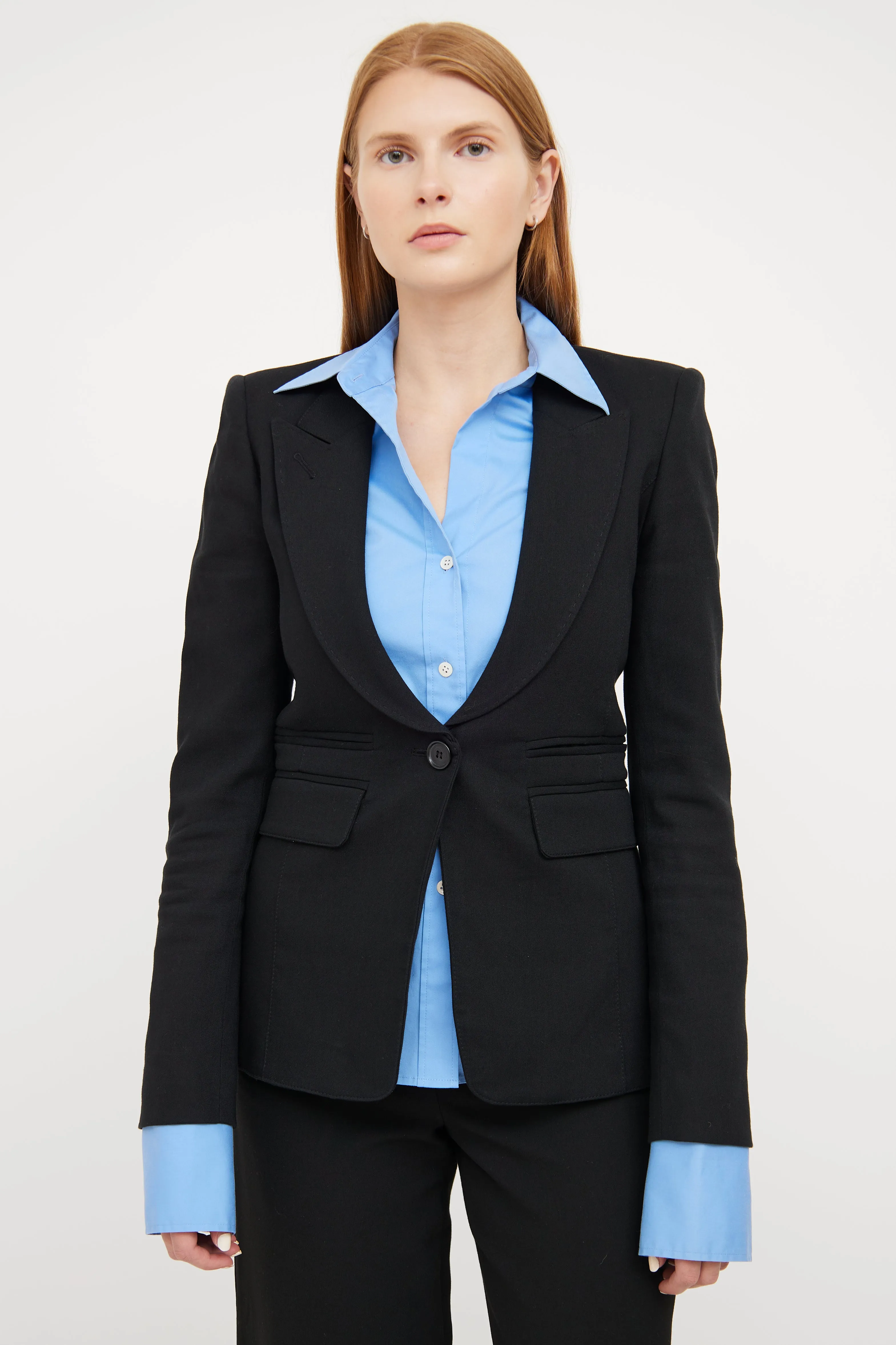 Black Peak Lapel Fringe Detail Blazer