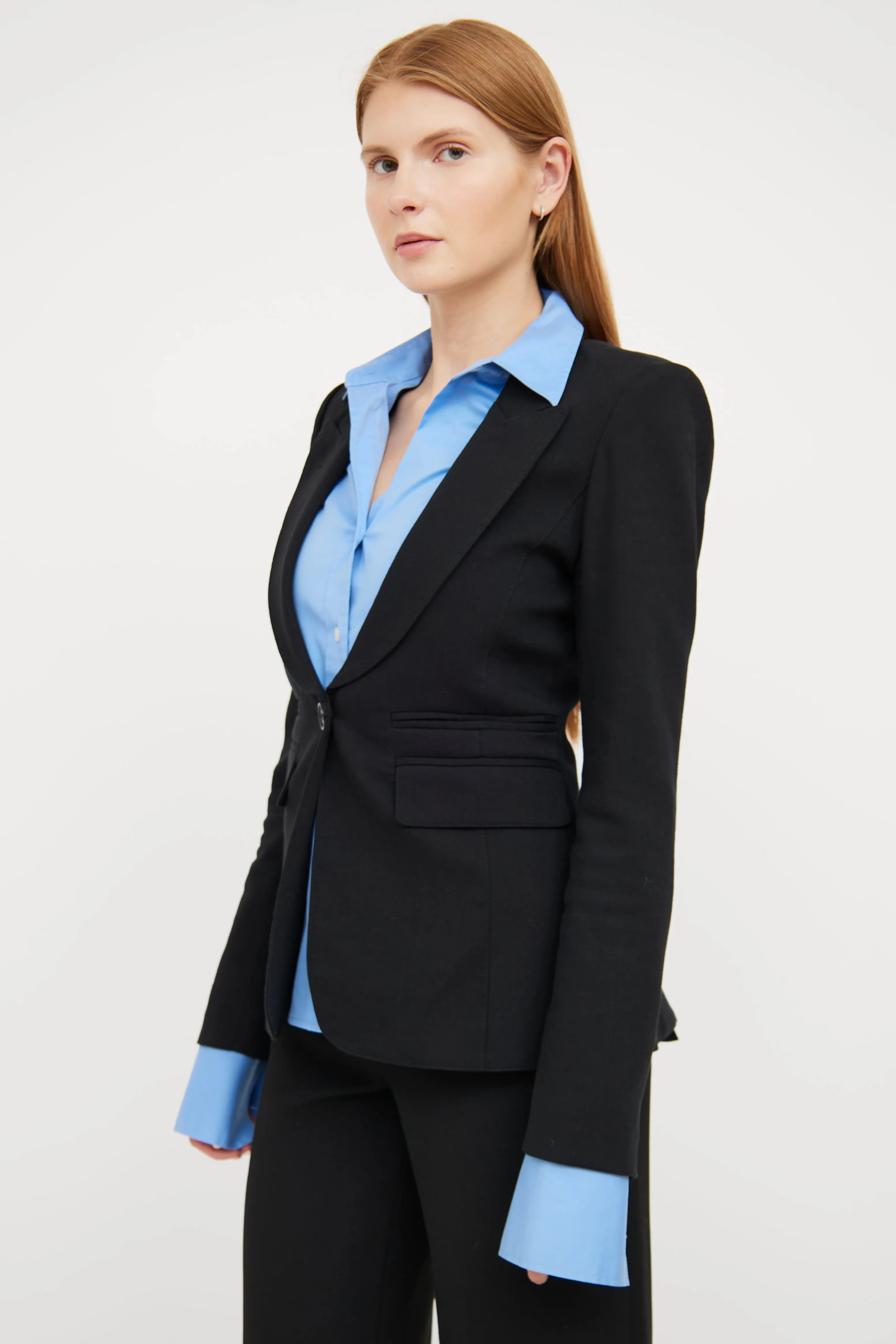 Black Peak Lapel Fringe Detail Blazer