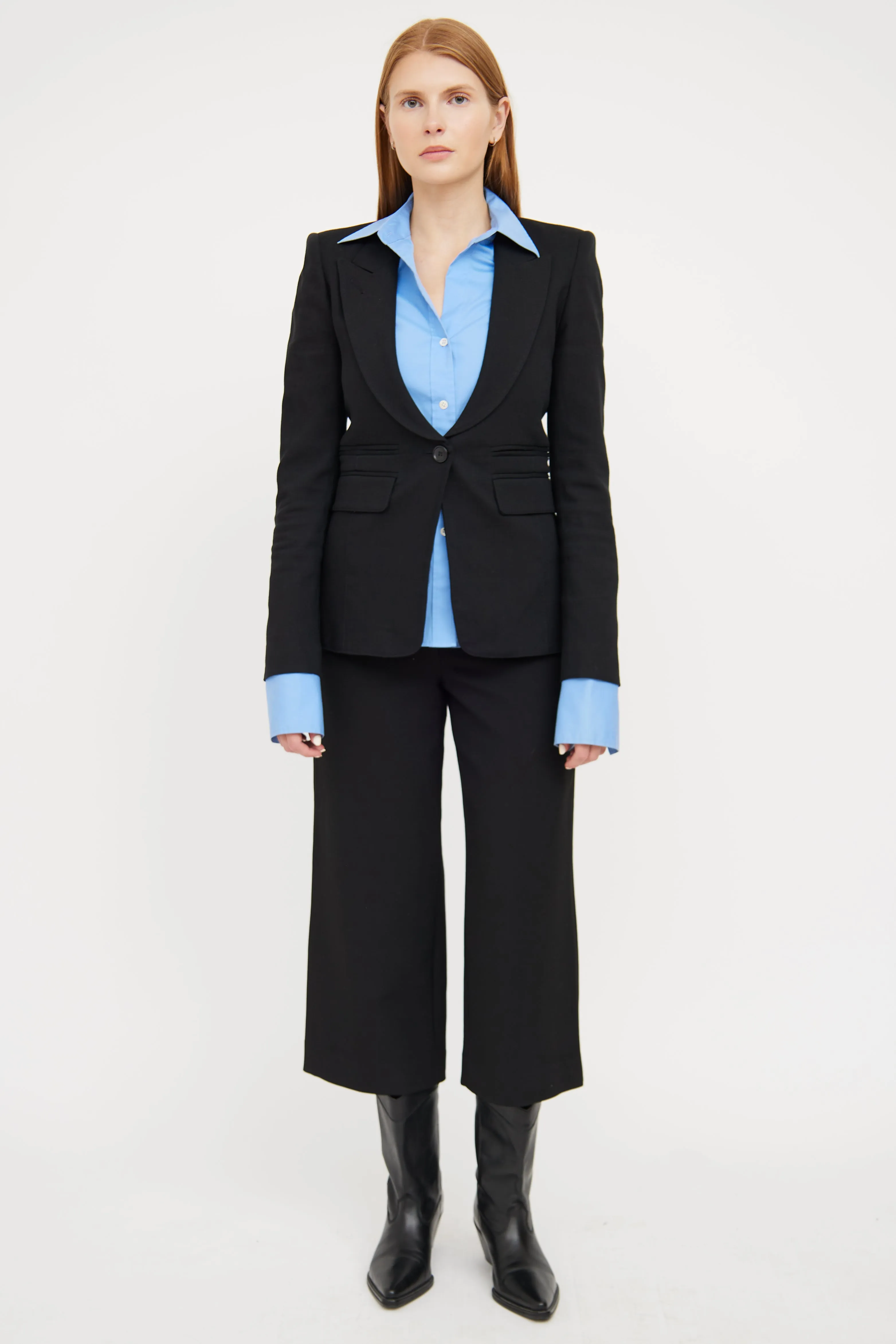 Black Peak Lapel Fringe Detail Blazer