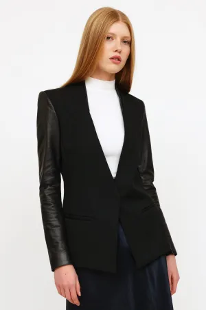 Black Wool & Leather Blazer