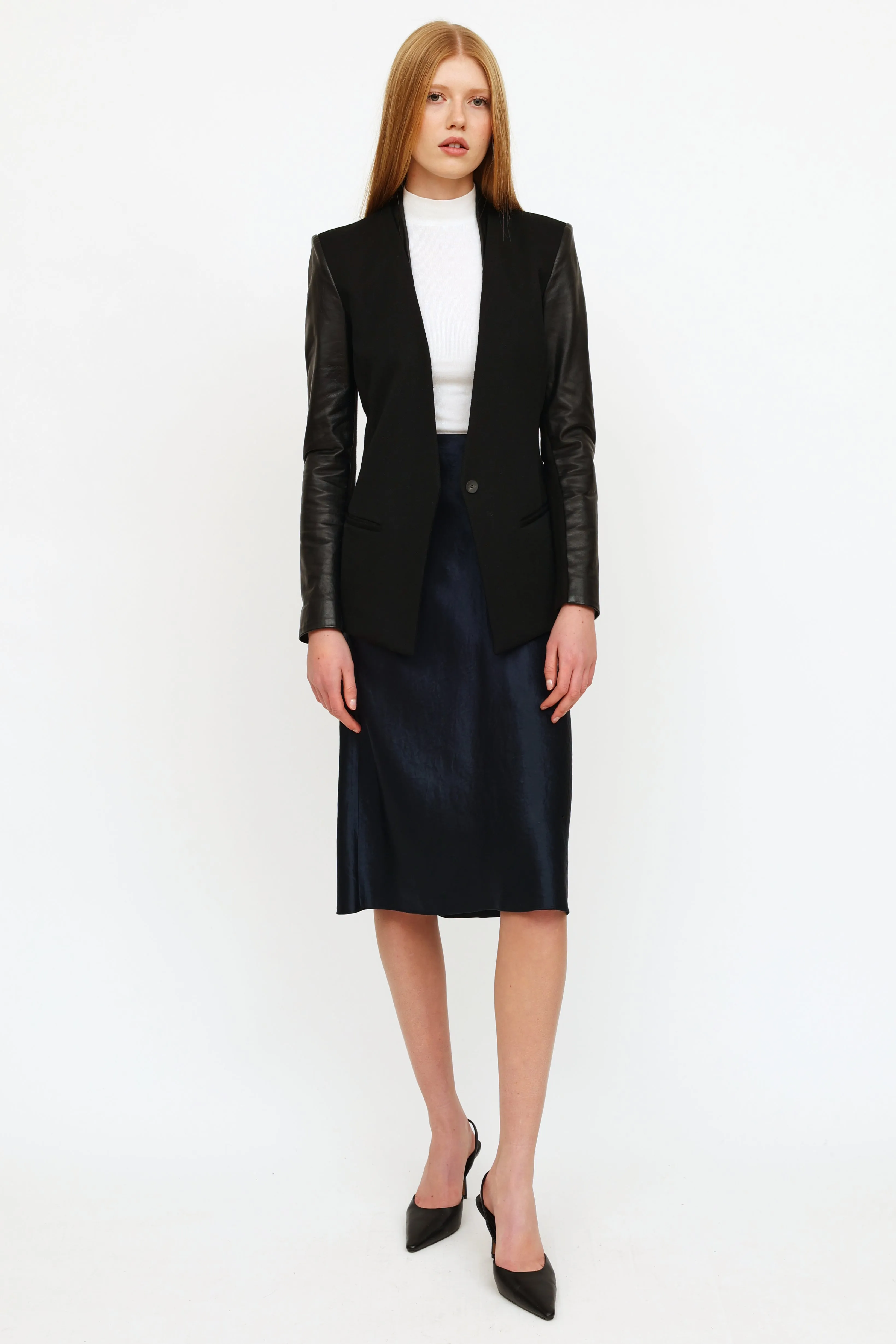 Black Wool & Leather Blazer
