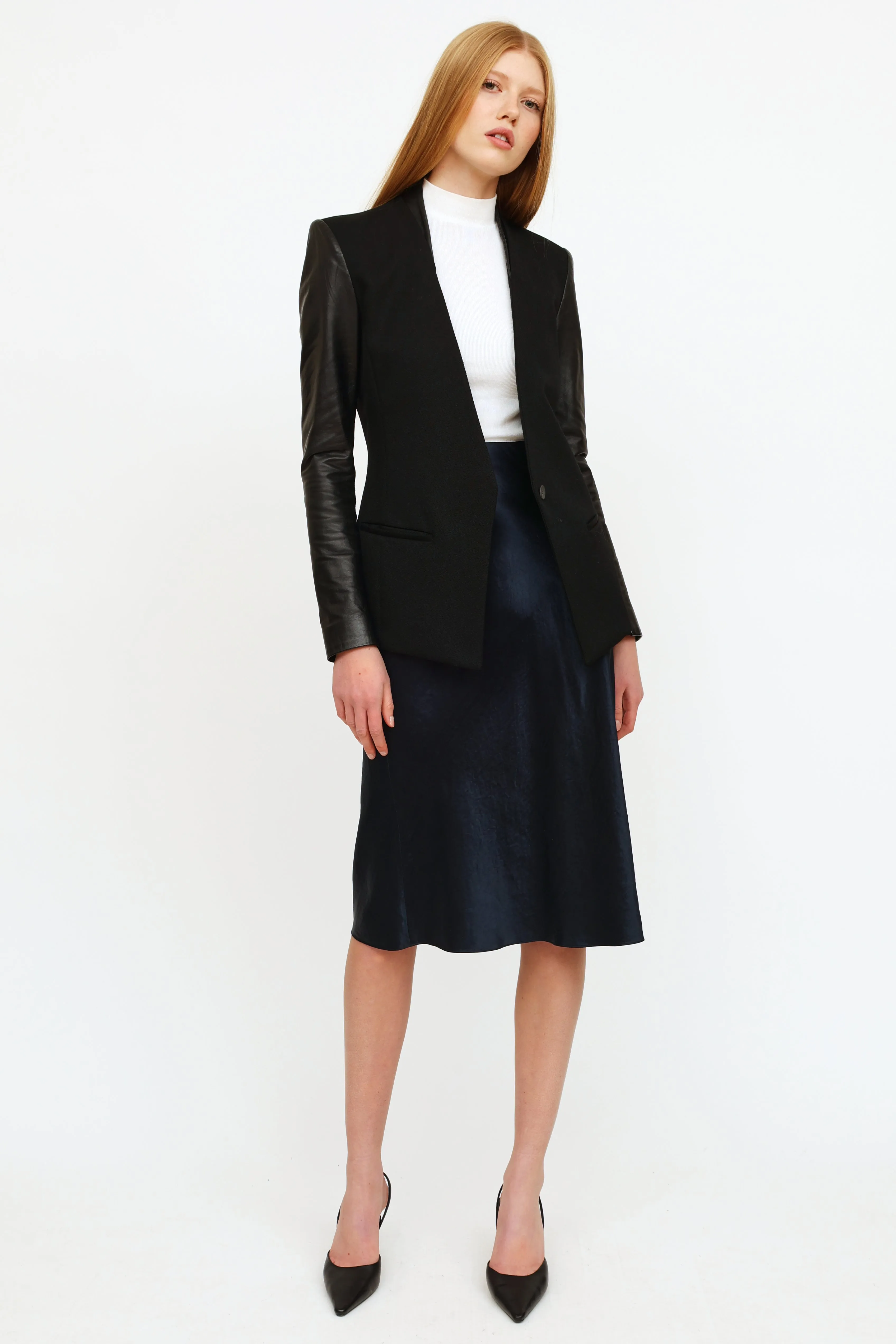 Black Wool & Leather Blazer