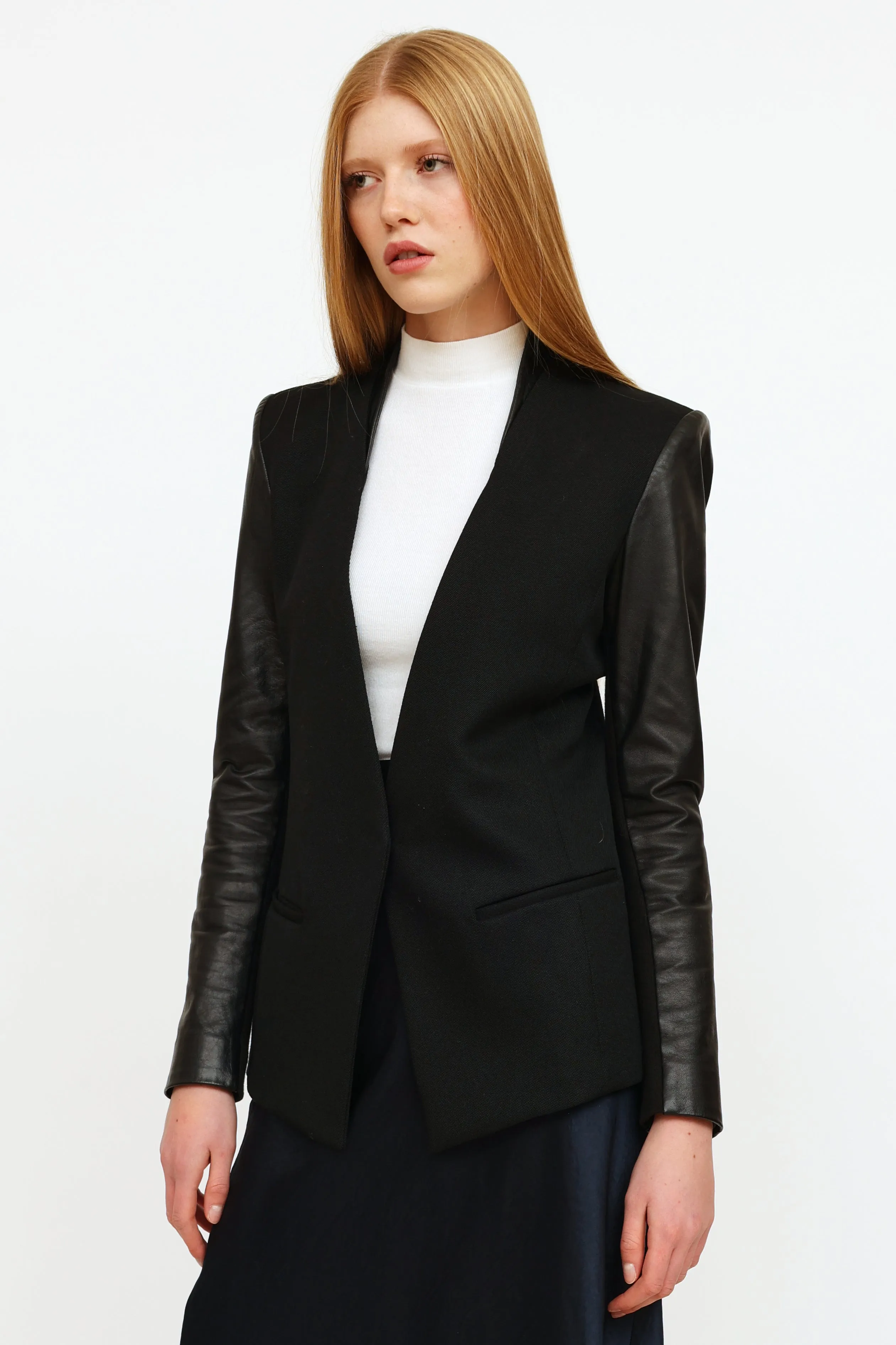 Black Wool & Leather Blazer