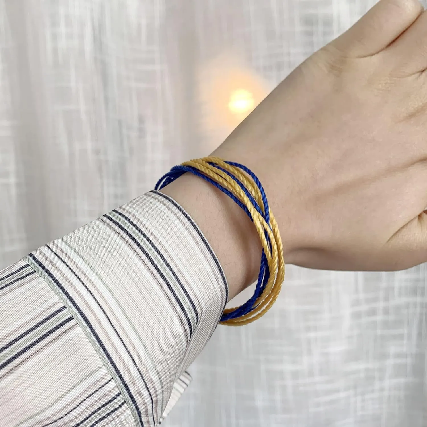 Blue Yellow Braided Bracelets Adjustable Woven Rope Charm Bracelets Handmade Wrap Bracelets Wrist Cord Bangle